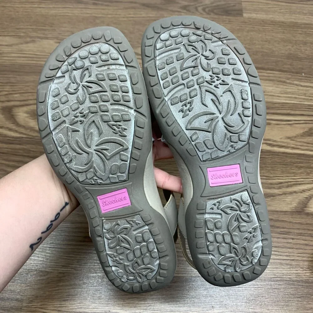 Skechers Memory Foam Womens Size‎ 7 Beige Sandals Straps Casual Shoes